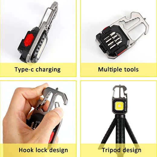 Picture of Multifunctional Emergency COB Light Tripod Keychain with Screwdriver Wrench Tool, Bottle Opener & Glass Breaker