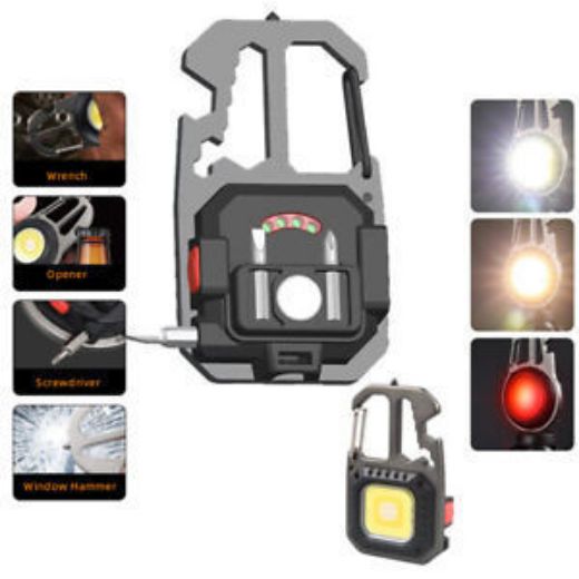 Picture of Multifunctional Emergency COB Light Tripod Keychain with Screwdriver Wrench Tool, Bottle Opener & Glass Breaker