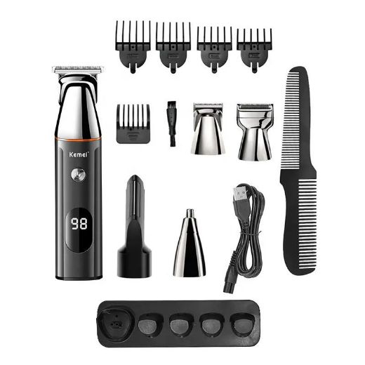 Picture of Kemei 5-in-1 Multifunctional Clipper Kit for Trimming, Styling Hairs & Grooming Face & Body - Black