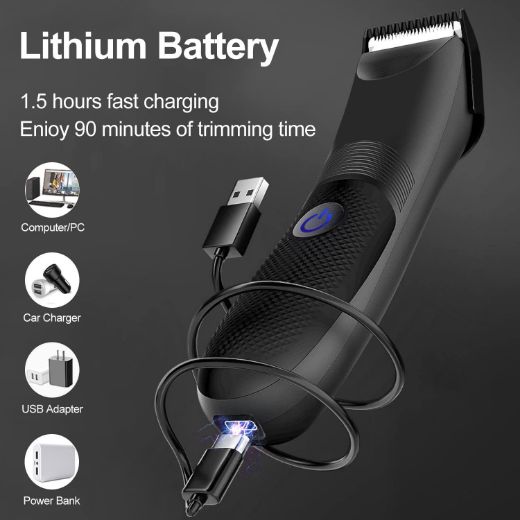 Picture of JTrim Precision Electric Cordless Beard Trimmer Body Hair Clipper & 2 Speeds with USB Charging - Black