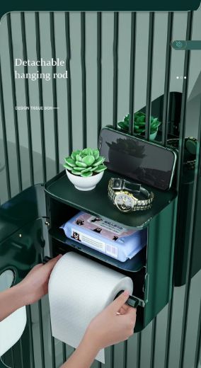 Picture of Toilet Paper Holder with Tissue Storage Box - Green