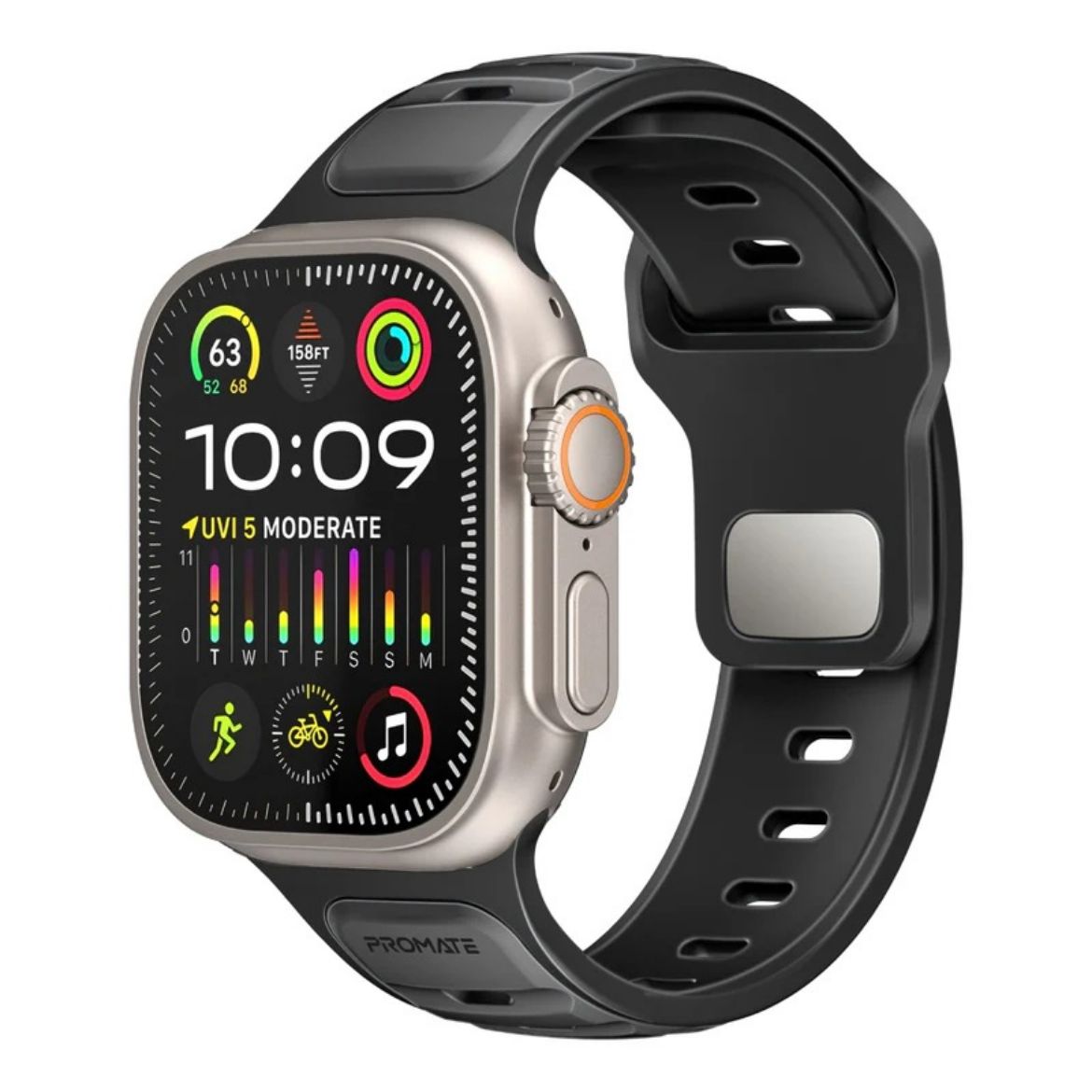 Picture of Promate Durable Two-Toned Silicone Sporty Watch Band for Apple Watch 42/44/45/49mm - Black