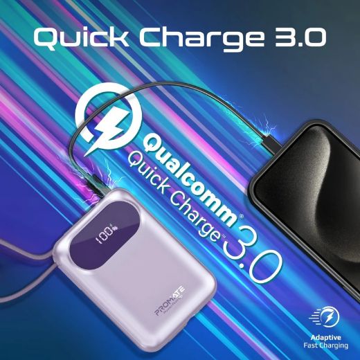 Picture of Promate 20000mAh Ultra Compact 35W SuperSpeed™ Power Bank with Built-In USB-C & Lightning Cable - Purple