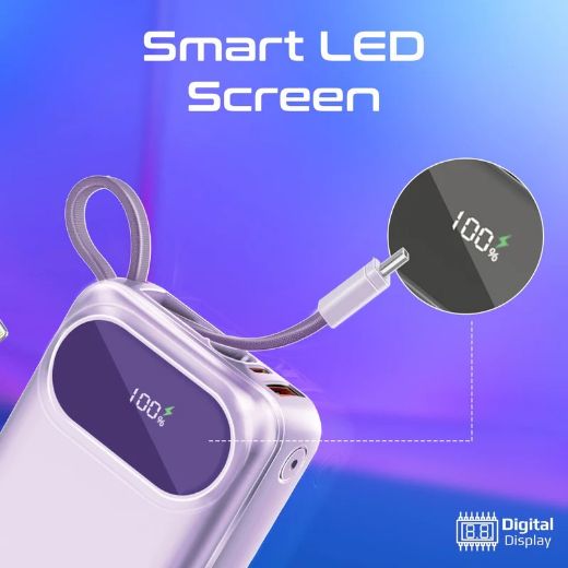 Picture of Promate 20000mAh Ultra Compact 35W SuperSpeed™ Power Bank with Built-In USB-C & Lightning Cable - Purple